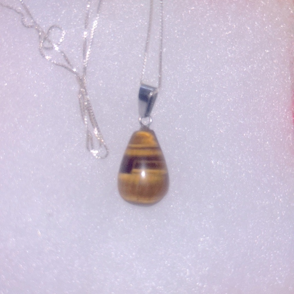 Boho hippie Tiger 🐅 Eye Sterling Silver Necklace 16”